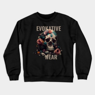 Painted Skull Flowers Evokative Logo Crewneck Sweatshirt